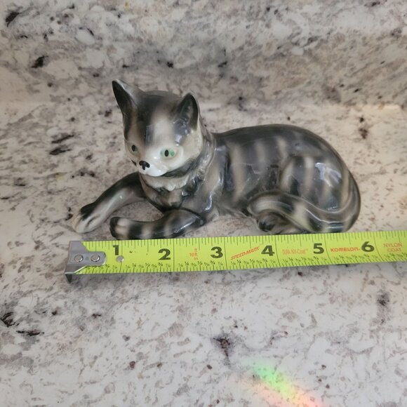 Vintage Ceramic Cat Figurine Gray & Black Striped Design Germany Stamp - Picture 8 of 8